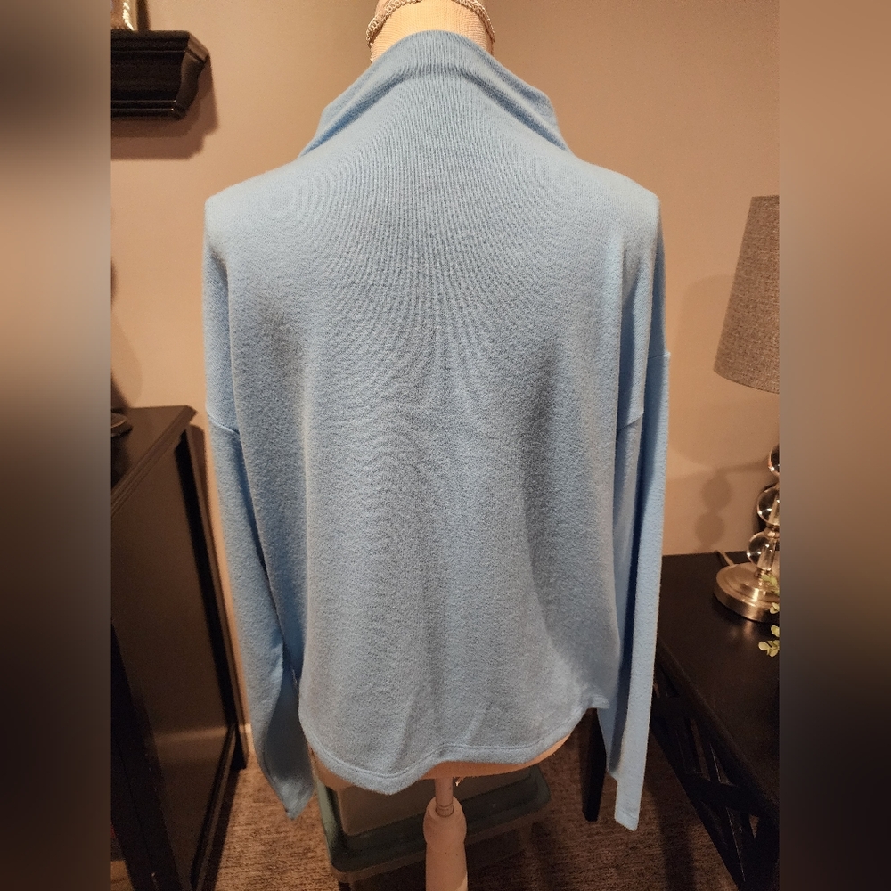 LOFT Light Blue Cowl Neck Sweater Size Large PTP 22 In. - Picture 3 of 6